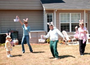 Annual Easter Egg Hunt in our backyard ~ Mini Maven, me, Grand Manven, & Grand Maven. We're an alright bunch of good eggs, I tell ya!