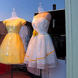 Just some delightful, springy retro dresses found in a shop window... #sunshinyhappiness