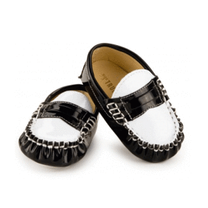 Retro Baby Black & White Loafer Mocs. Adorable! You can read more on myretrobaby.com