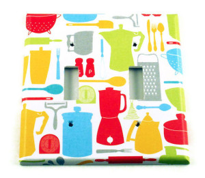 Wall Plates Double Switchplate Light Switch Cover Switch Plate in Appliances ~ Decorative double light switch to add a little fun to your room. Colorful appliances will brighten up your kitchen. For more switch plate shopping as such, visit funkychickendesign on Etsy!