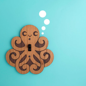 Wood Octopus Switchplate Wall Light Switch Plate Cover ~ Happy Octopus is a wood light switch plate cover that is laser cut & engraved from 1/4" cherry wood. Original kawaii artwork and Graphic Spaces design can be found via graphicspaceswood on Etsy! Not quite cthulhu, but still cthCOOLhu!