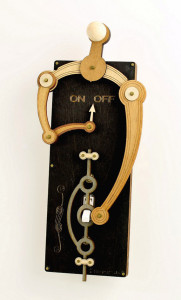 Black Toggle Light Switch Plate ~ This light switch cover is completely functional. Levered handle toggles back and forth, which turns the light switch on and off. Keen, eh?!! Check out GreenTreeJewelry on Etsy to see more. 