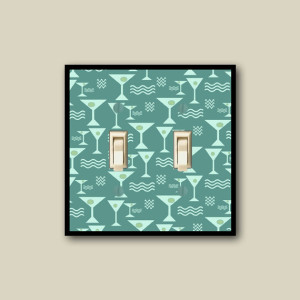 Mid Century, 1950s Kitsch Switch Plate Cover with Martini Glass ~ It's  'framed' the decoupaged martini glass design in black, so your your walls look like a gallery with this perfect little painting. It can be found in the WallCakes store on Etsy! 
